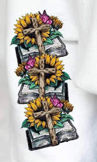 wooden cross, book, sunflower, butterfly SLEEVE 15847 DTF Transfer