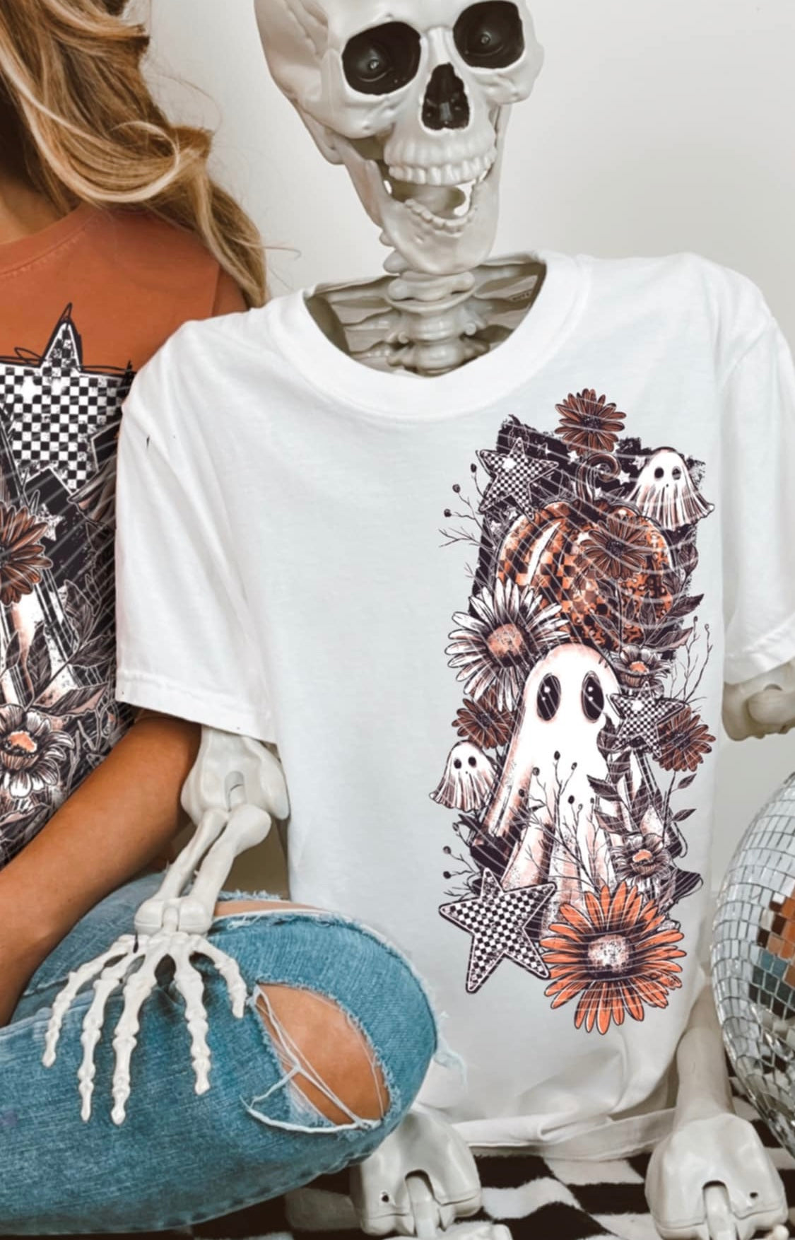 Checker Floral Pumpkin & Stars VERTICAL (ag) DTF transfer