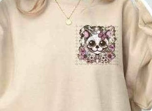 Floral skellie cat 23045 DTF transfer