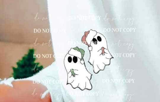 Merry halloo Christmas two ghosts checkered background SLEEVE ONLY 10331 DTF TRANSFER