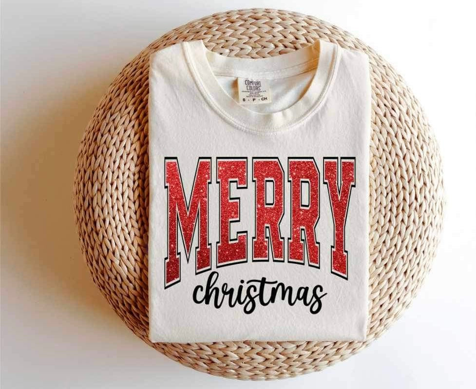 Merry Christmas (red glitter) 15230 DTF Transfer