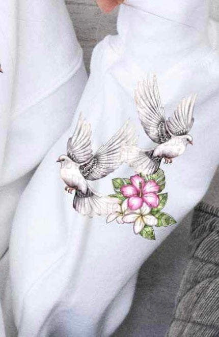 Doves and pink flower 24055 DTF transfer