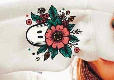 Ghost with red flower (RTD) 39782 DTF transfer