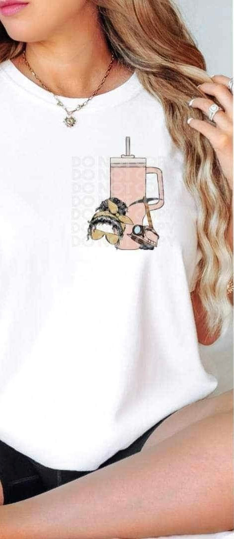Messy bun, pink cup, coal mining items 19453 DTF Transfer