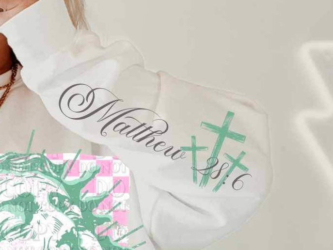 Matthew 28:6 green crosses SLEEVE 24057 DTF transfer