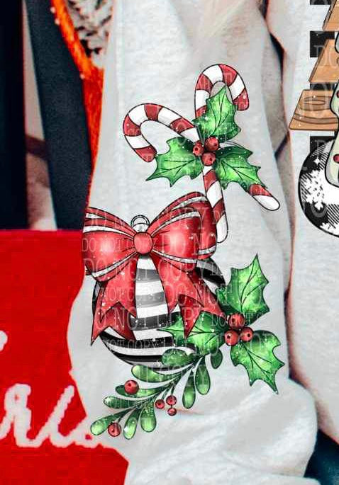 Ornament with bow, candycanes, and mistletoes SLEEVE 15014 DTF Transfer