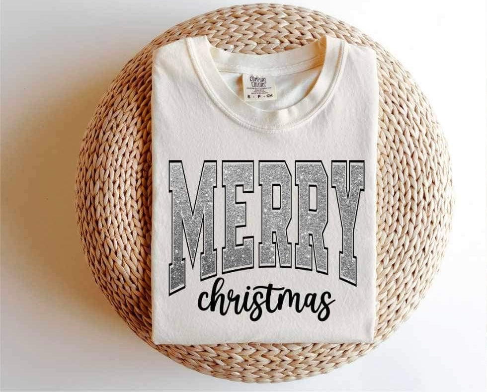 Merry Christmas (silver glitter) 15232 DTF Transfer