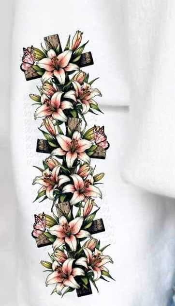 wooden cross, flowers, and pink butterfly 19067 DTF TRANSFER