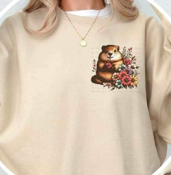 beaver with flowers 23474 DTF transfer