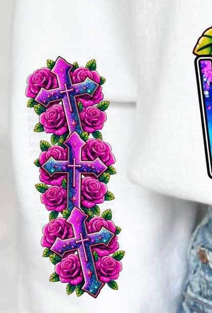 Purple cross with roses SLEEVE 23599 DTF transfer