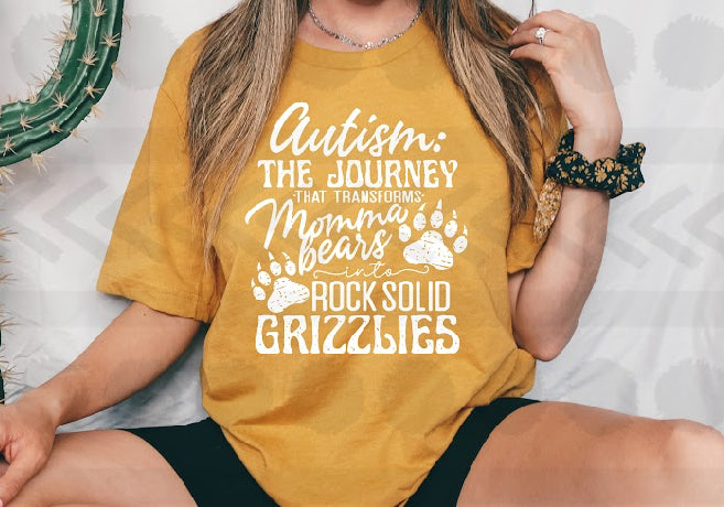 Autism the journey that transforms WHITE screen print DTF
