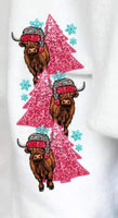 Shaggy cow with sequin pink trees SLEEVE 11559 DTF TRANSFER