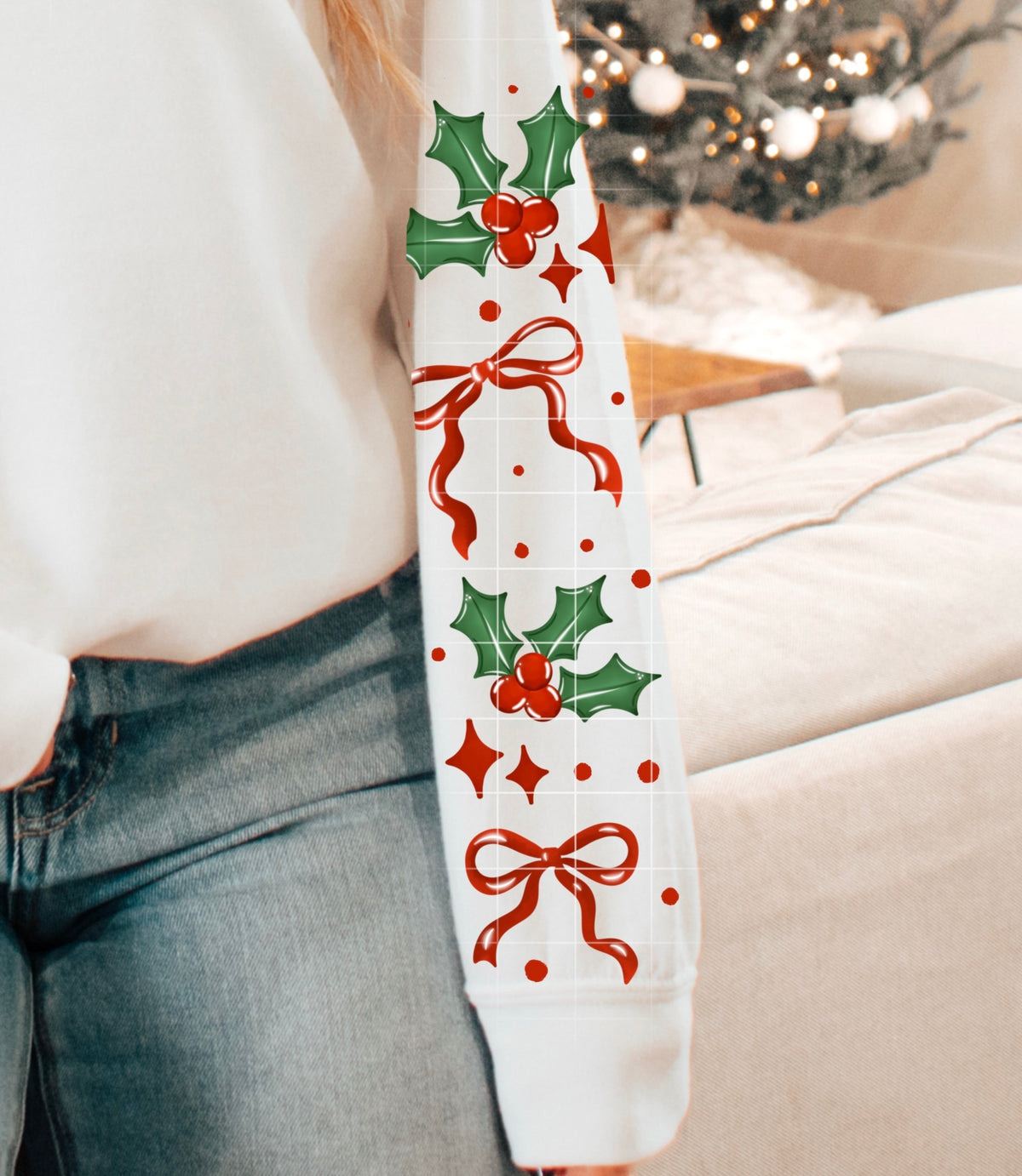 Trees bows and Holly (SLEEVE) CSC DTF transfer