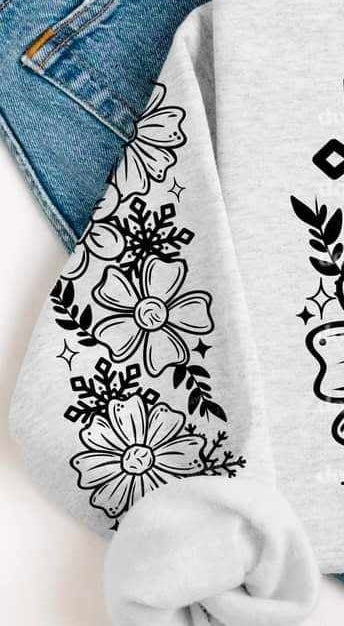 Flowers and snowflakes BLACK sleeve (CSC) 64699 DTF transfer