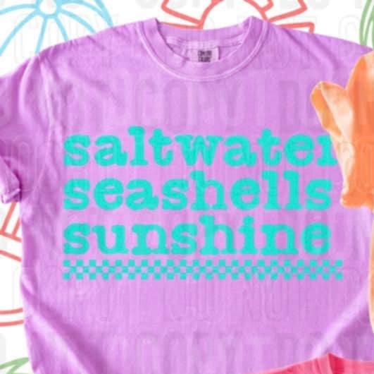 Saltwater seashells sunshine blue font (SBB) 96963 DTF transfer