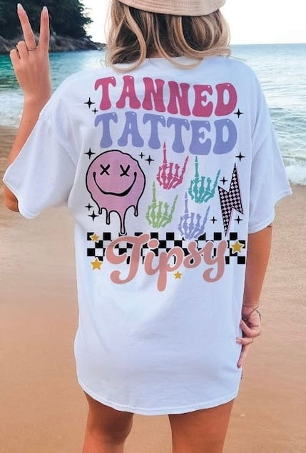 Tanned tatted tipsy retro BLACK OUTLINE 32492 DTF transfer