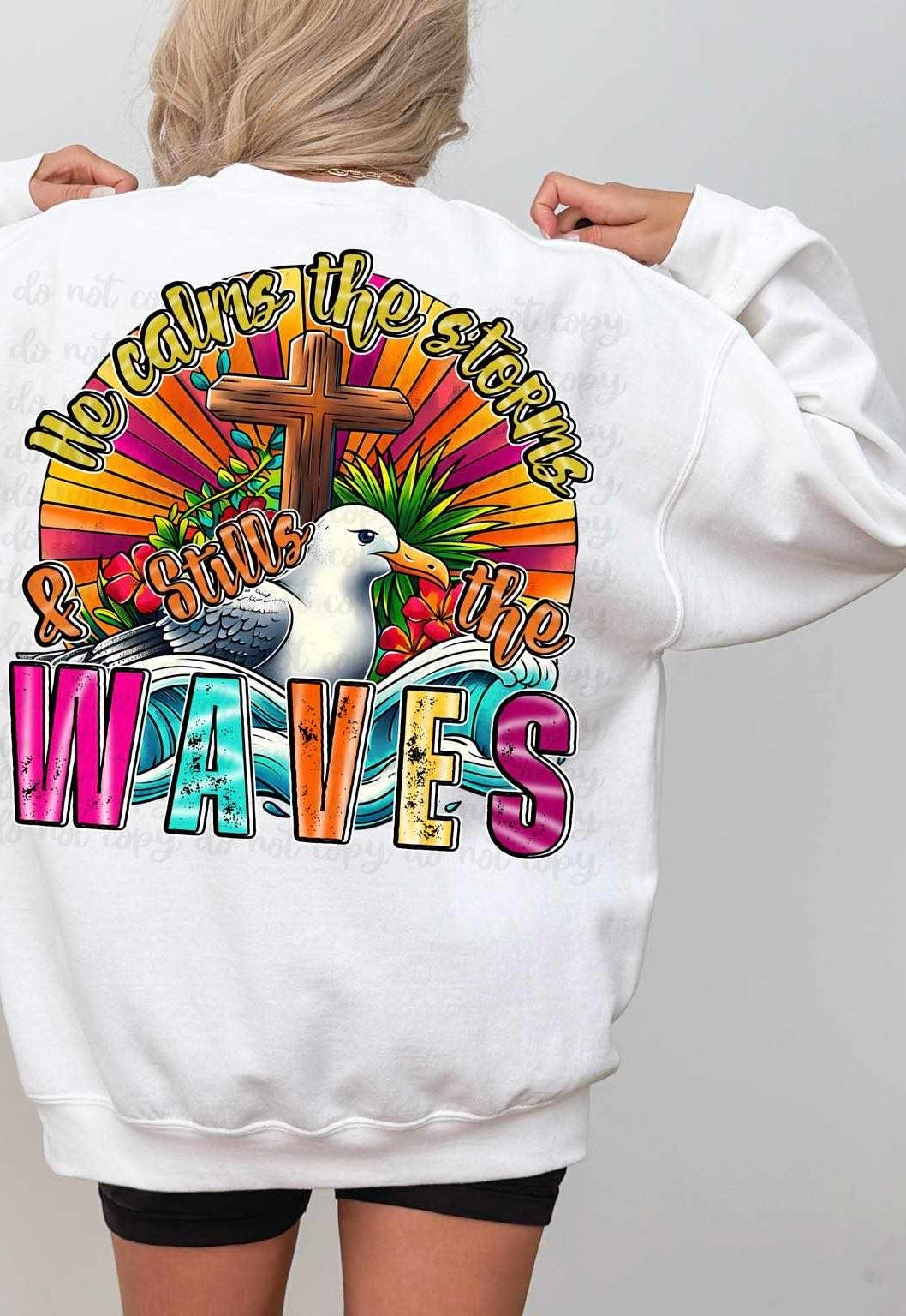 He calms the storms & still the waves seagull with cross 27665 DTF transfer