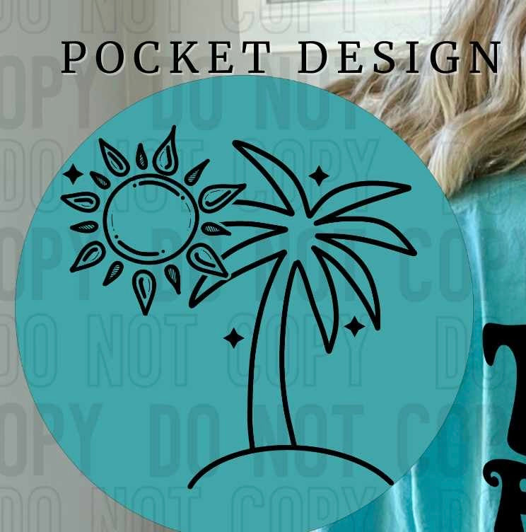 Black doodle sun and palm tree pocket (SBB) 27829 DTF transfer