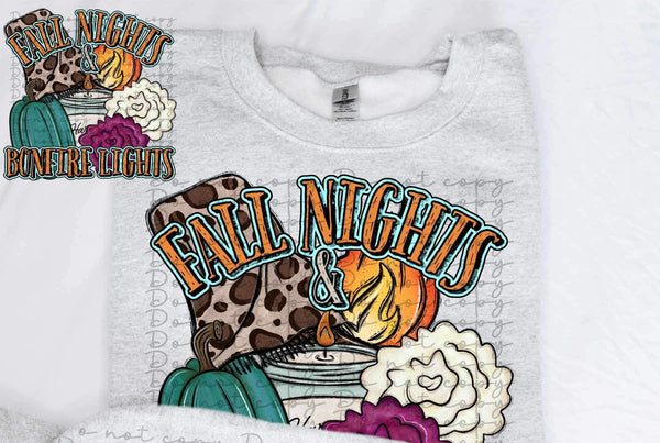 Fall nights & bonfire lights (scarf, pumpkins, candle, flowers) 11661 DTF TRANSFER