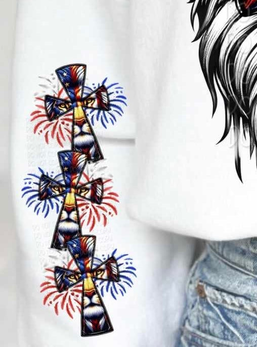 Patriotic lion cross SLEEVE 27678 DTF transfer