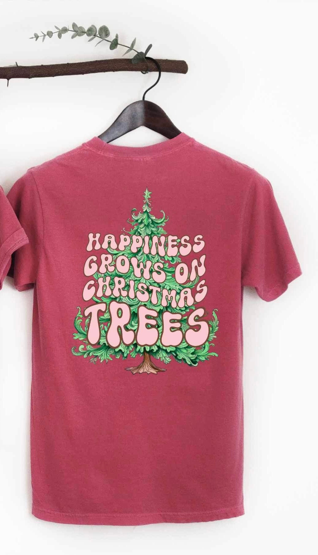 Happiness grows on Christmas trees (pink font with tree) 15157 DTF Transfer