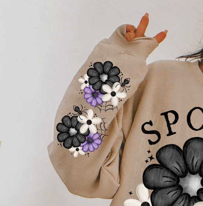 Black white purple flowers sleeve (CSC) 52311 DTF transfer