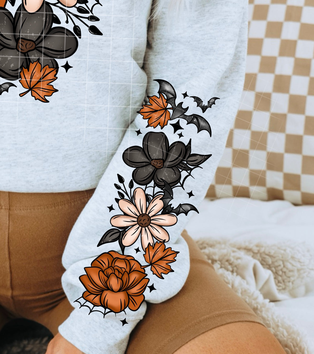 Autumn florals and bats (SLEEVE) CSC  DTF transfer