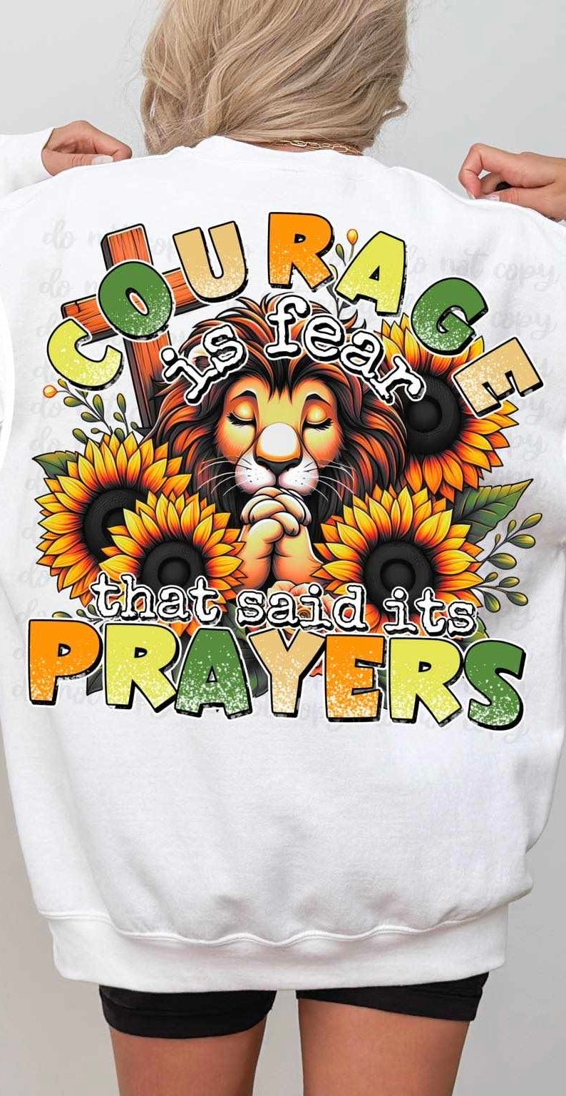 Courage is fear that said its prayer lion sunflowers cross 29395 DTF transfer