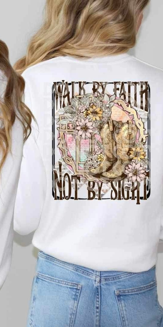 Walk by faith not by sight floral cross and boots (SSD) 21415 DTF transfer
