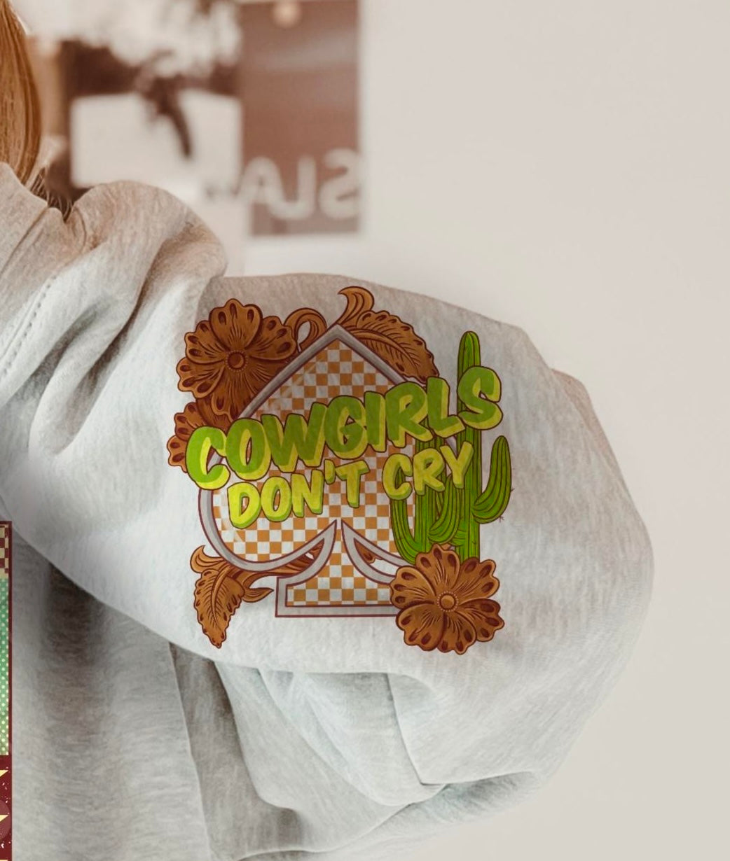 Cowgirls don’t cry brown checkered spade SLEEVE (AG) 29215 DTF transfer