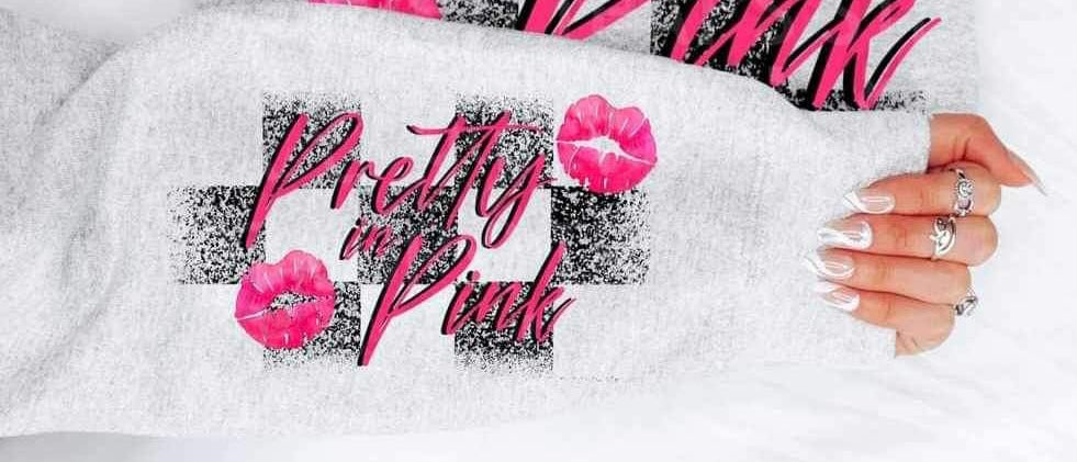 Pretty in pink checkered with lips SLEEVE ONLY 11012 DTF TRANSFER