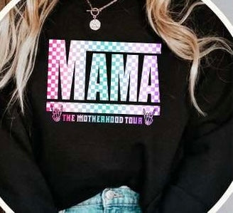 Mama the motherhood tour pink blue purple checkered 27607 DTF transfer