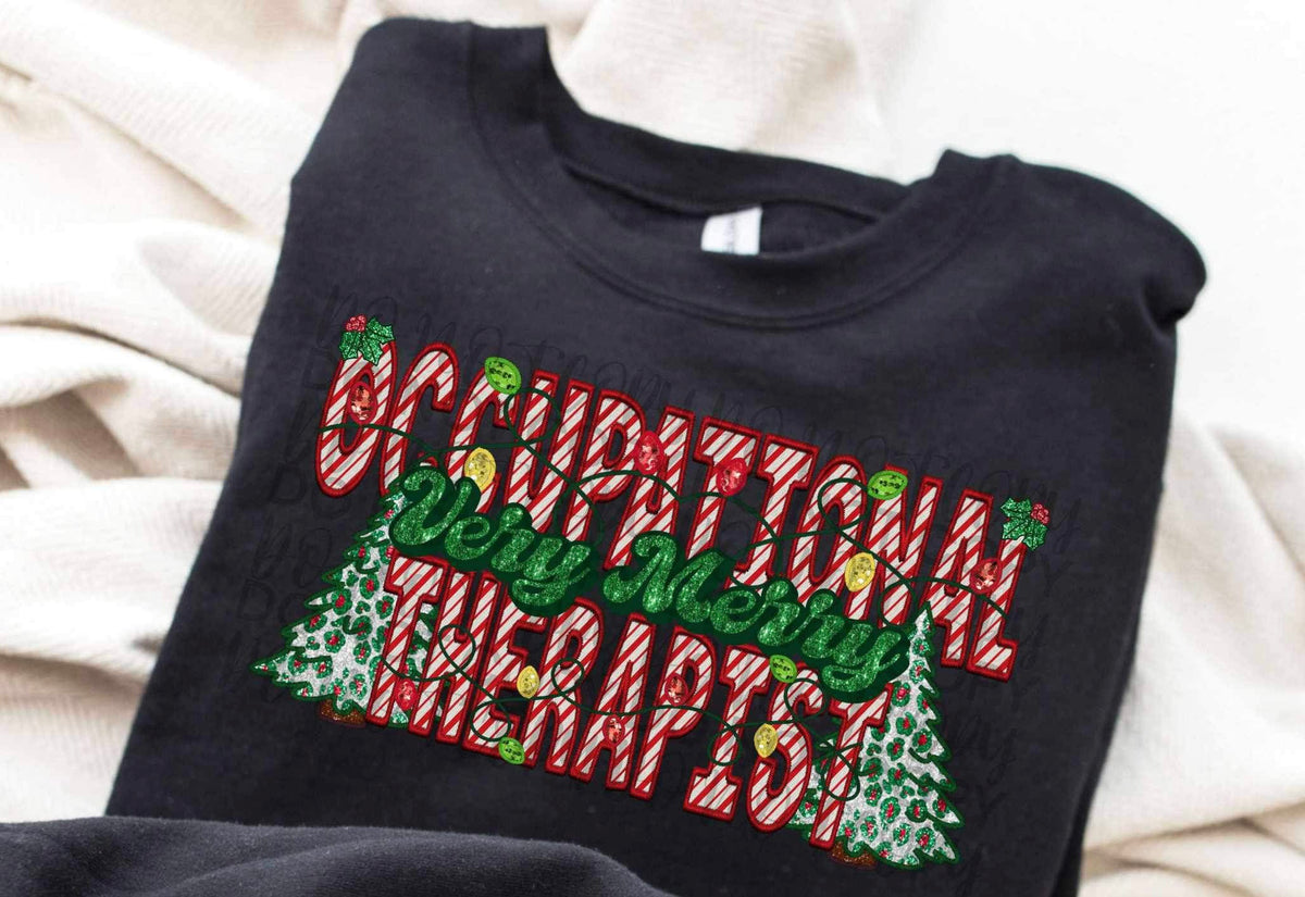 Very merry occupational therapist Christmas trees DTF Transfer