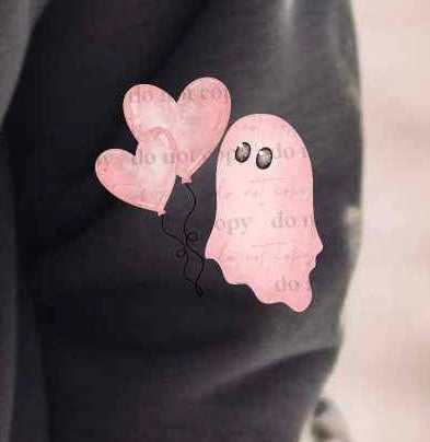 Pink ghost with heart balloons SLEEVE 16063 DTF Transfer