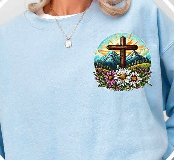cross with mountain scenery 27657 DTF transfer