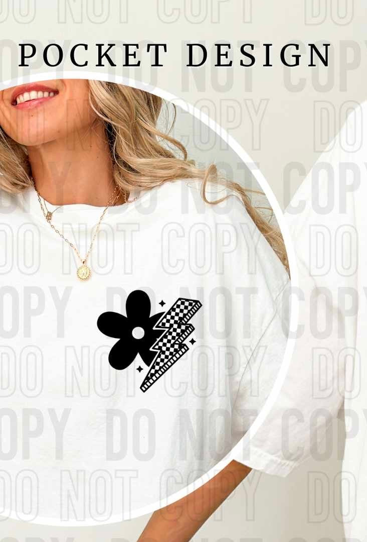 Black flower and lightning bolt pocket (SBB) 27817 DTF transfer