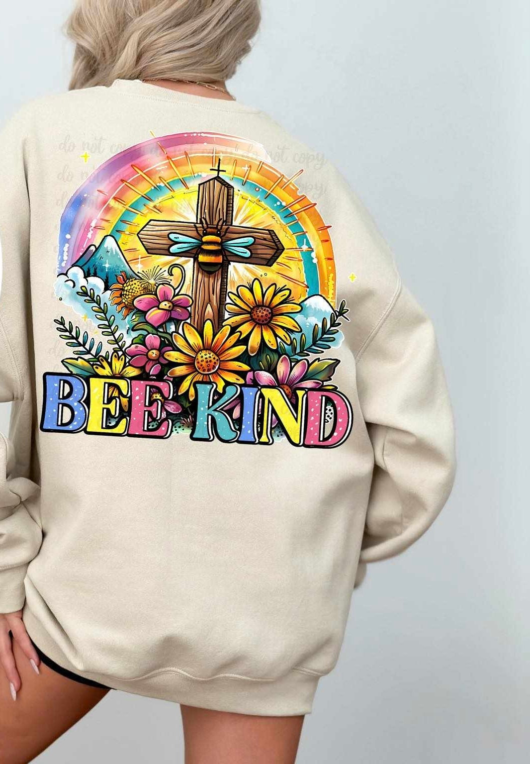 Bee kind bee with cross and rainbow 27667 DTF transfer