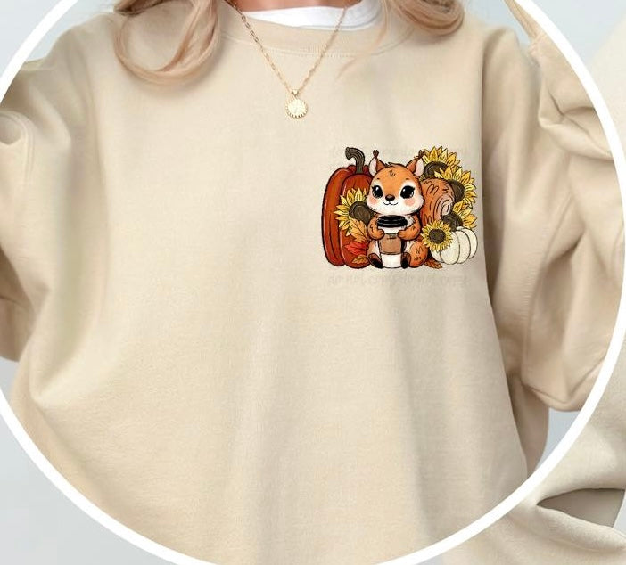 Squirrel with latte, sunflowers, pumpkin 36802 DTF transfer