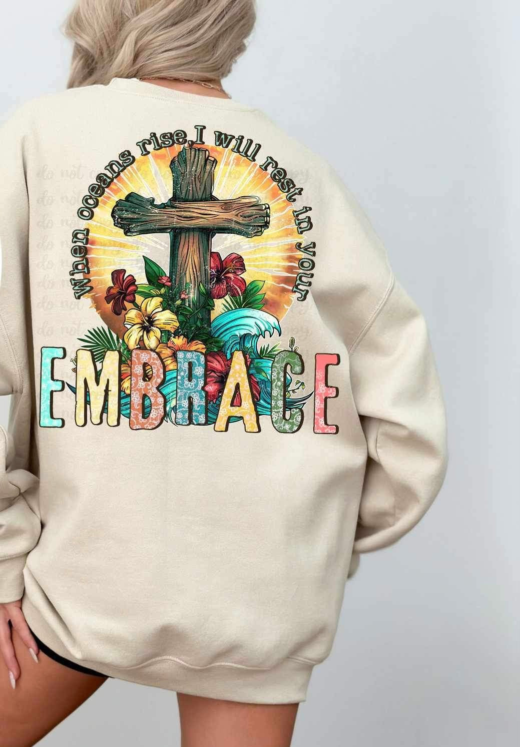 When oceans ride i will rest in your embrace cross with sunshine 26182 DTF transfer