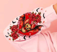 bat in heart with roses SLEEVE 17776 DTF TRANSFERr