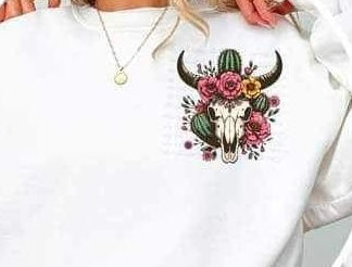Bull skull with cactus 23029 DTF transfer