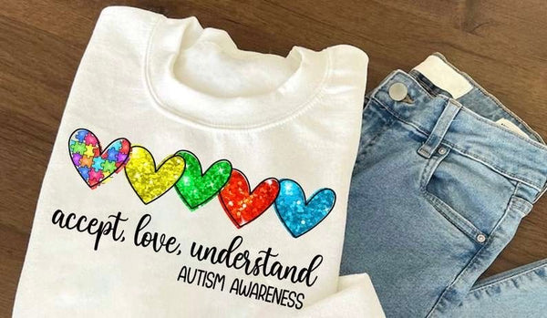 Accept love understand autism awareness sequin hearts 27638 DTF transfer