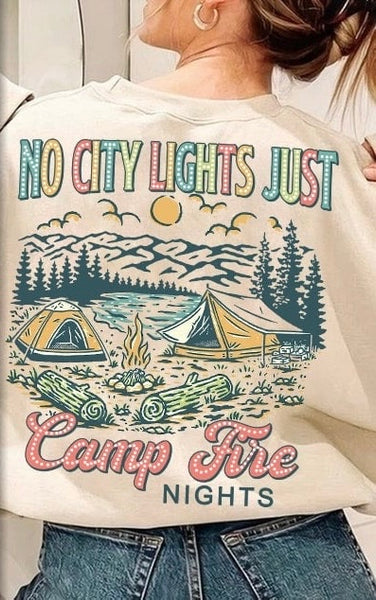 No city lights just campfire nights yellow tents 37702 DTF transfer