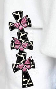 Cow print cross and butterfly SLEEVE 17202 DTF TRANSFER