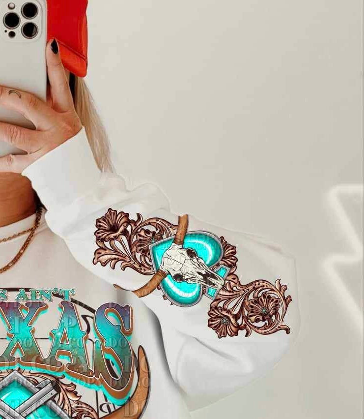 Turquoise heart with bull skull SLEEVE (AG) 25279 DTF transfer