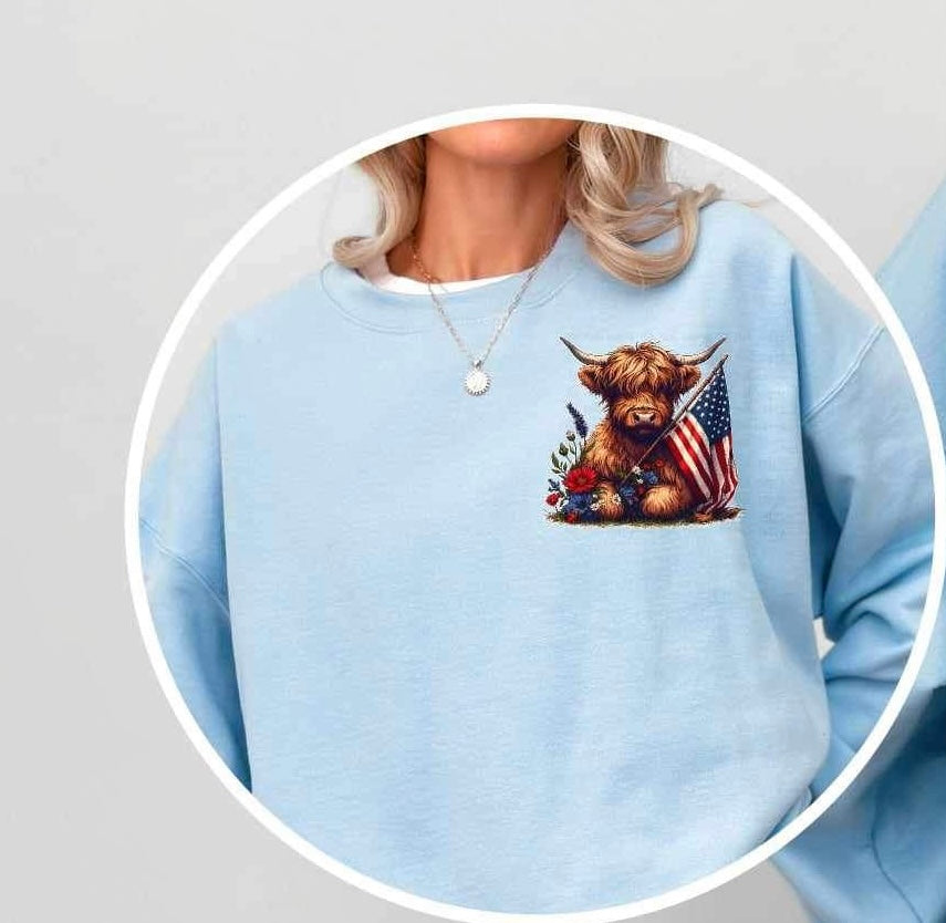 shaggy cow with flag 26535 DTF transfer