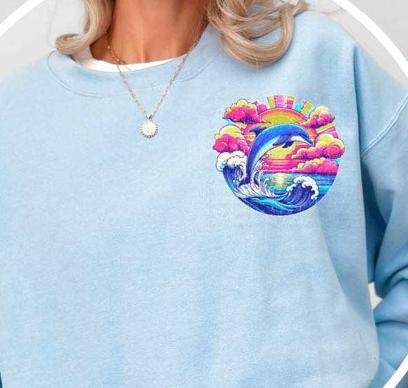 dolphin with sunset background 27661 DTF transfer