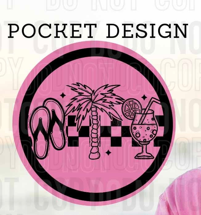 Flip flops palm tree drink black with checkers (SBB) 32591 DTF transfer