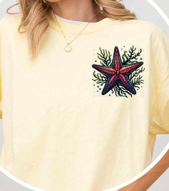 Red starfish with seaweed 29789 DTF transfer