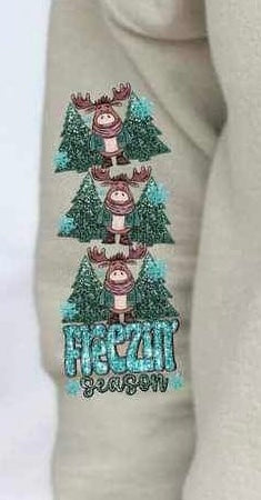 Freezin season sequin with moose SLEEVE 17554 DTF TRANSFER